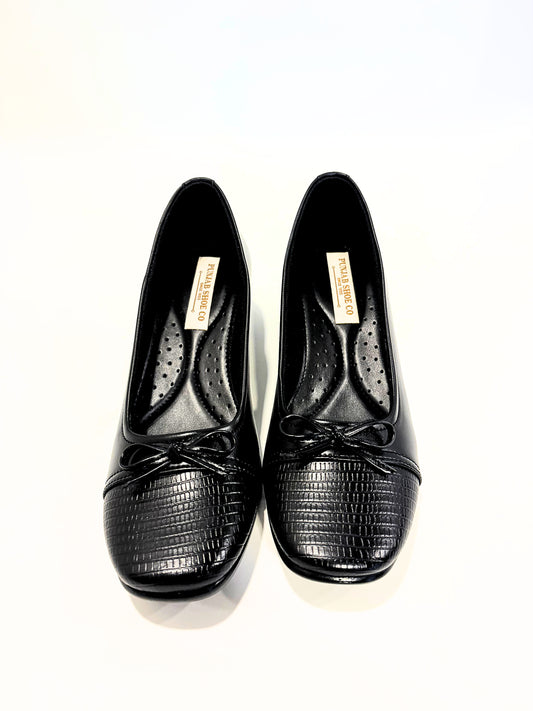 Women Black Heeled Belly Shoes with Bow