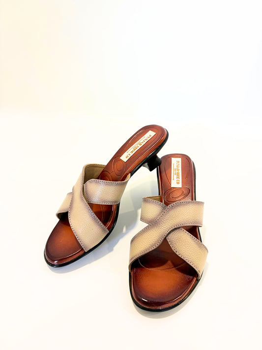 Women Brown & Beige Criss-Cross Strap Heeled Mules
