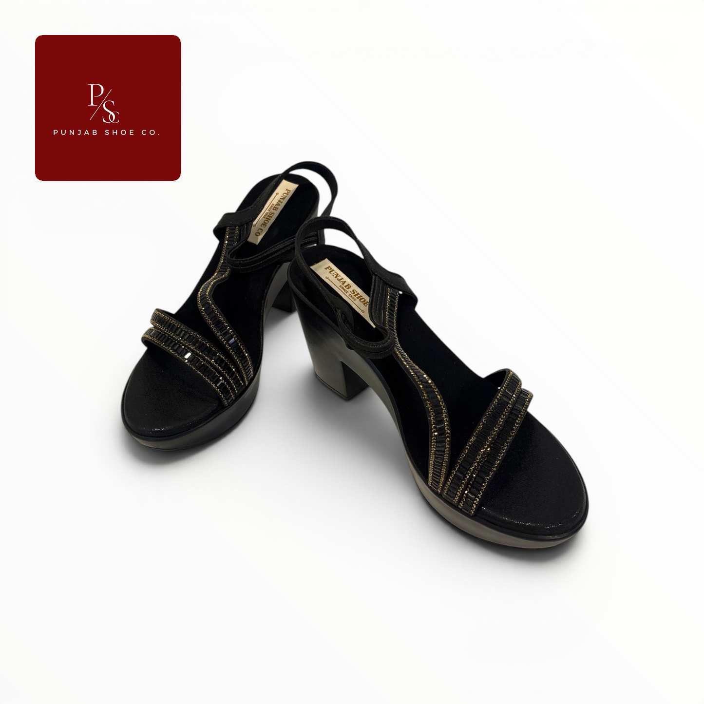 Baguette Crystal Multi-Strap
Platform Block Heel Sandals in
Black for Women — Punjab Shoe Co.
Kamla Nagar Delhi