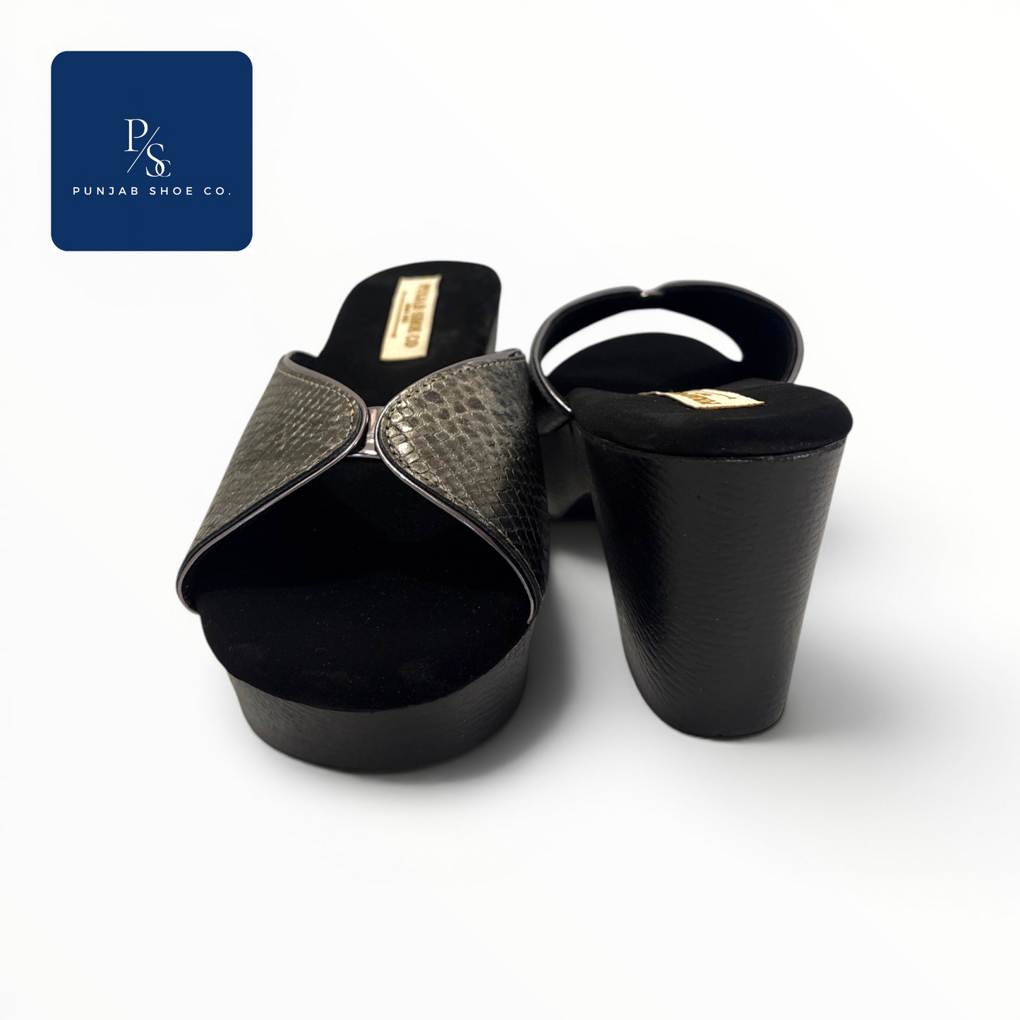 Snakeskin Cross-Strap Platform Heels
in Black for Women — Punjab Shoe Co.
Kamla Nagar Delhi