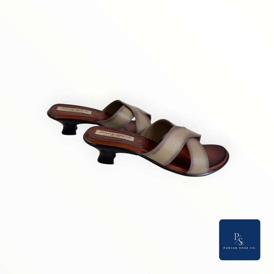 Women Brown & Beige Criss-Cross Strap Heeled Mules