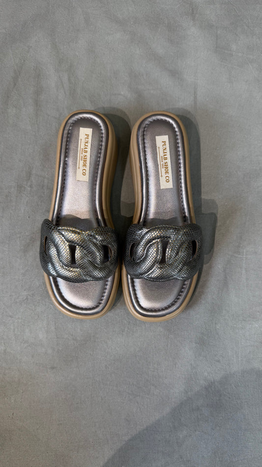 Stylish Women’s Slip-Ons - Gunmetal & Light Gold