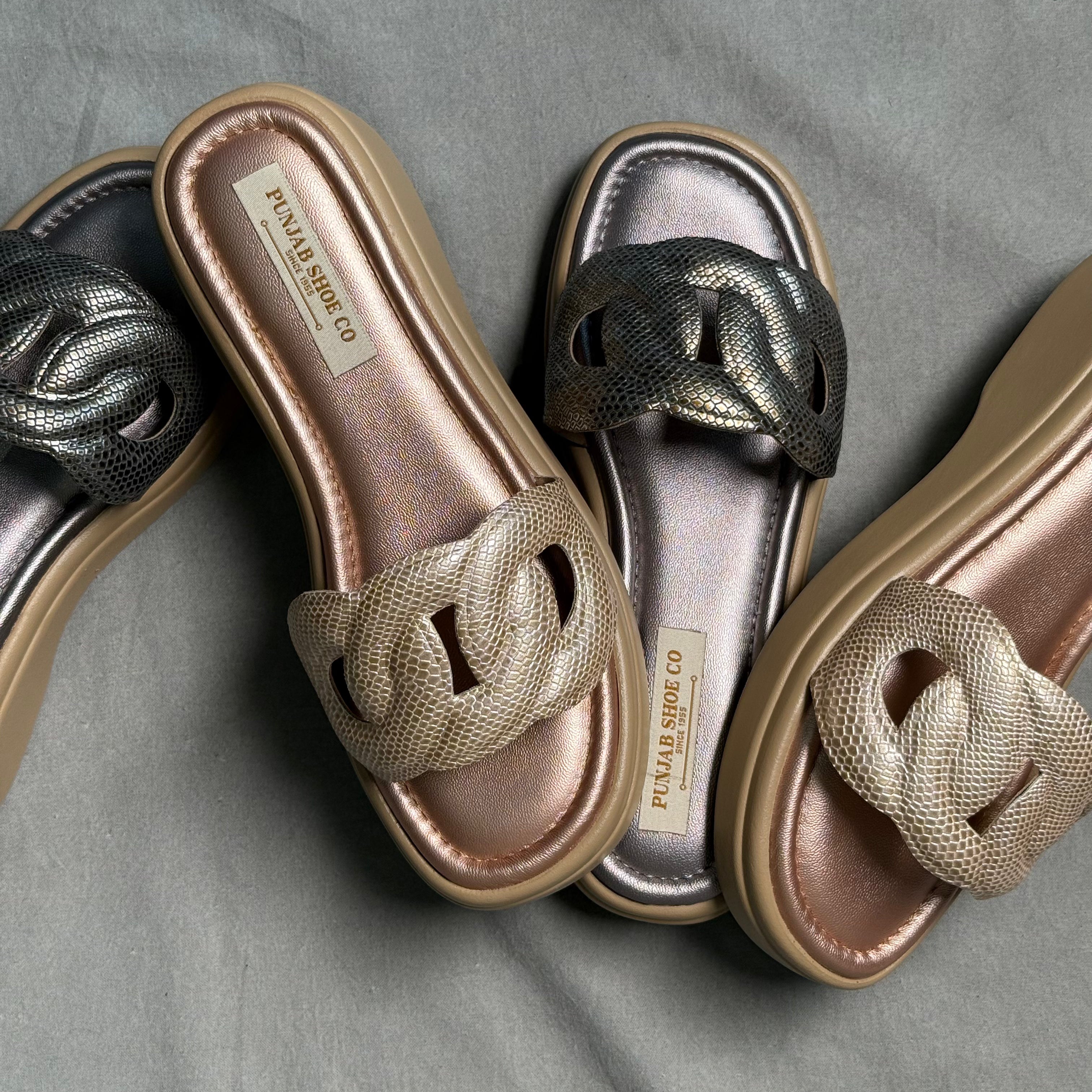 Stylish Women’s Slip-Ons - Gunmetal & Light Gold