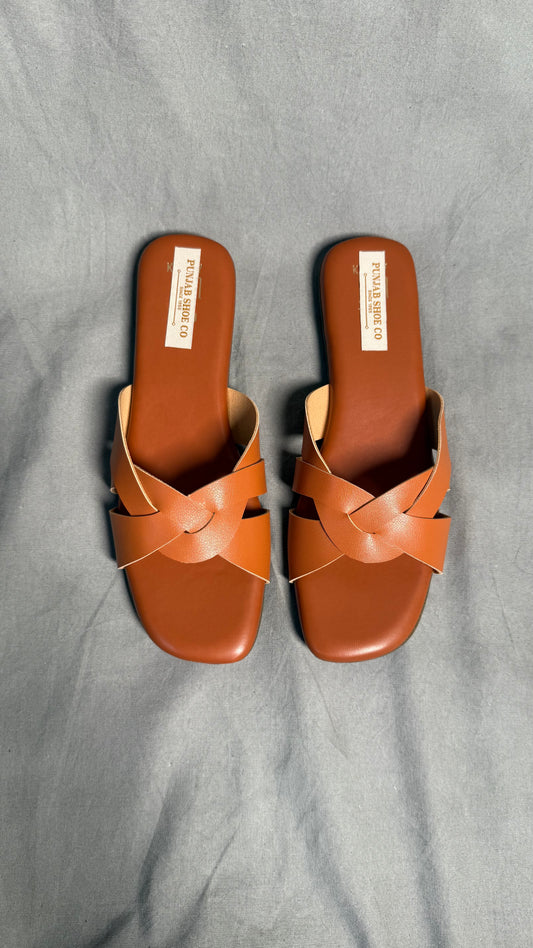 Slip-On Flats for Women with Cross Strap Design in tan colour top view