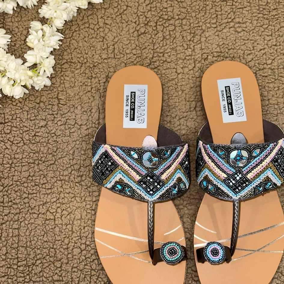 Blue and Black Kolhapuri Chappal - Punjab Shoe Co.