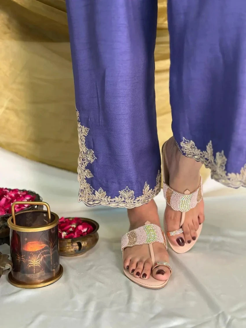 Pink Beaded Kolhapuri Chappal