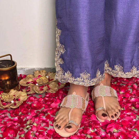 Pink Beaded Kolhapuri Chappal