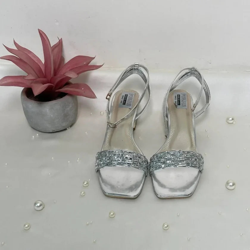 Silver Block Heels