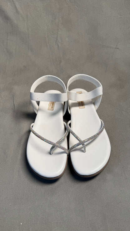 Flat thong sandals with Elastic Straps in white colour top view