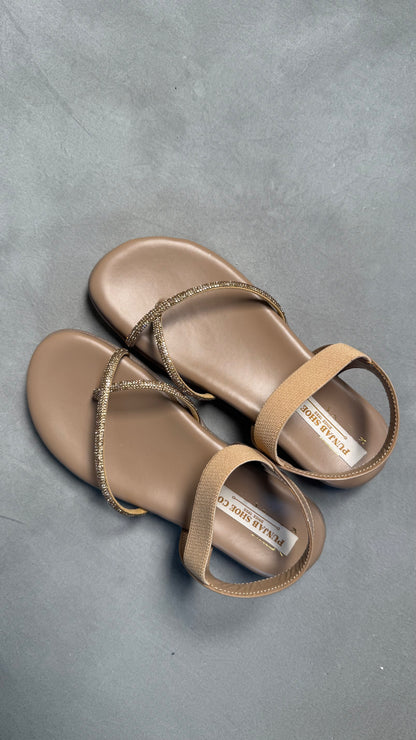 Flat thong sandals with Elastic Straps in gold colour