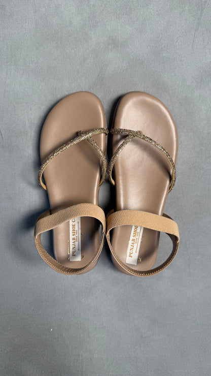 Flat thong sandals with Elastic Straps in golden colour