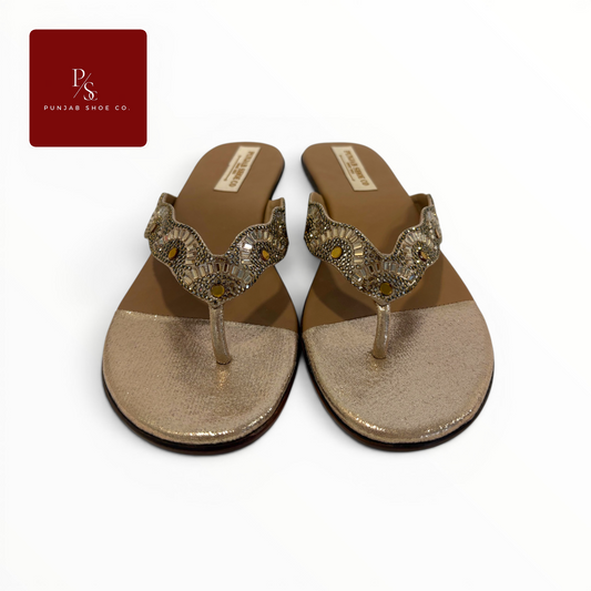 Crystal Baguette Embellished Toe 
Post Flat Sandals in Gold for 
Women — Punjab Shoe Co. 
Kamla Nagar Delhi