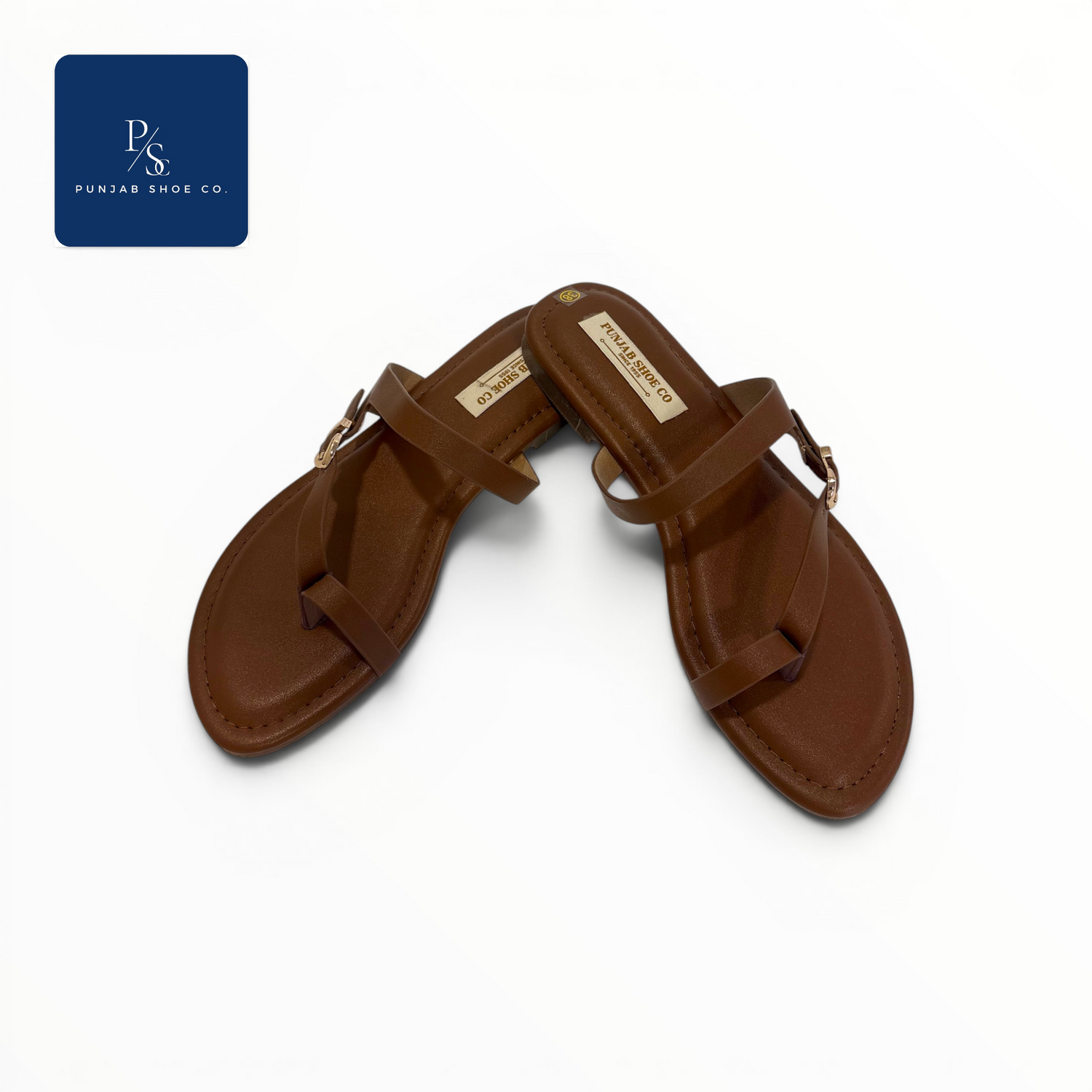 Brown minimal strappy toe-ring flat sandals for women
