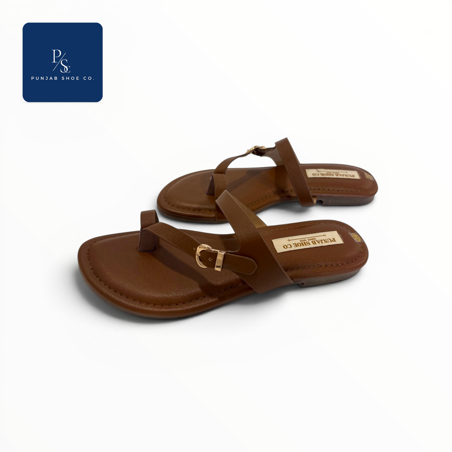 Brown minimal strappy toe-ring flat sandals for women