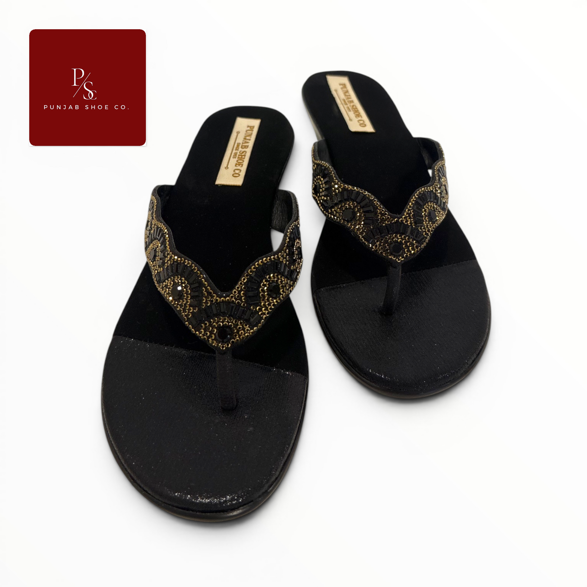 Crystal Baguette Embellished Toe 
Post Flat Sandals in Black for 
Women — Punjab Shoe Co. 
Kamla Nagar Delhi