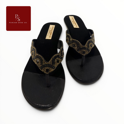Crystal Baguette Embellished Toe 
Post Flat Sandals in Black for 
Women — Punjab Shoe Co. 
Kamla Nagar Delhi