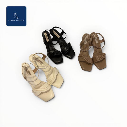 Strappy Heeled Sandals with Square Toe