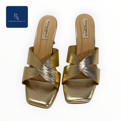 Stylish golden heels for weddings and parties