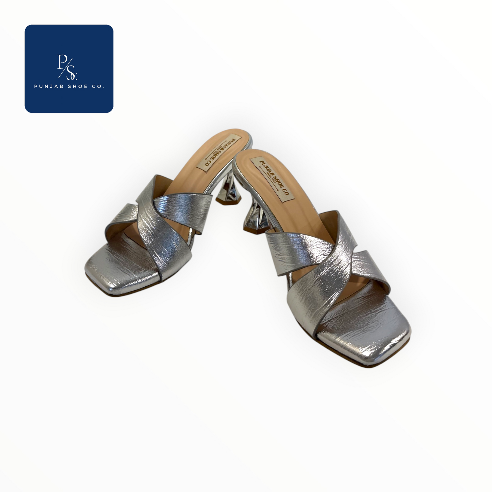 Trendy metallic women’s slip-on heels