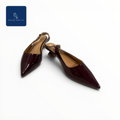 Patent Pointed Toe Kitten Heel 
Slingback in Burgundy for Women — 
Punjab Shoe Co. Kamla Nagar Delhi