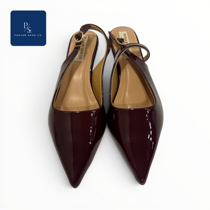 Patent Pointed Toe Kitten Heel 
Slingback in Burgundy for Women — 
Punjab Shoe Co. Kamla Nagar Delhi