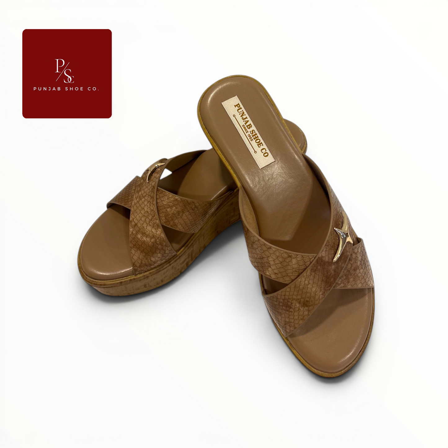 Snakeskin Cross-Strap Platform Wedge 
Slides in Brown for Women — Punjab 
Shoe Co. Kamla Nagar Delhi