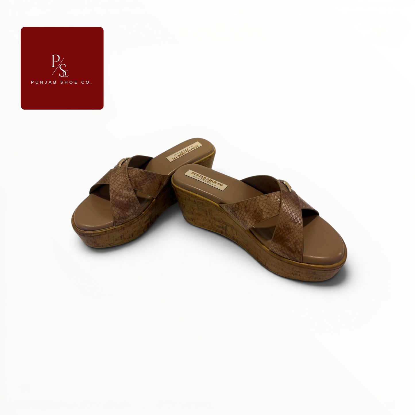 Snakeskin Cross-Strap Platform Wedge 
Slides in Brown for Women — Punjab 
Shoe Co. Kamla Nagar Delhi