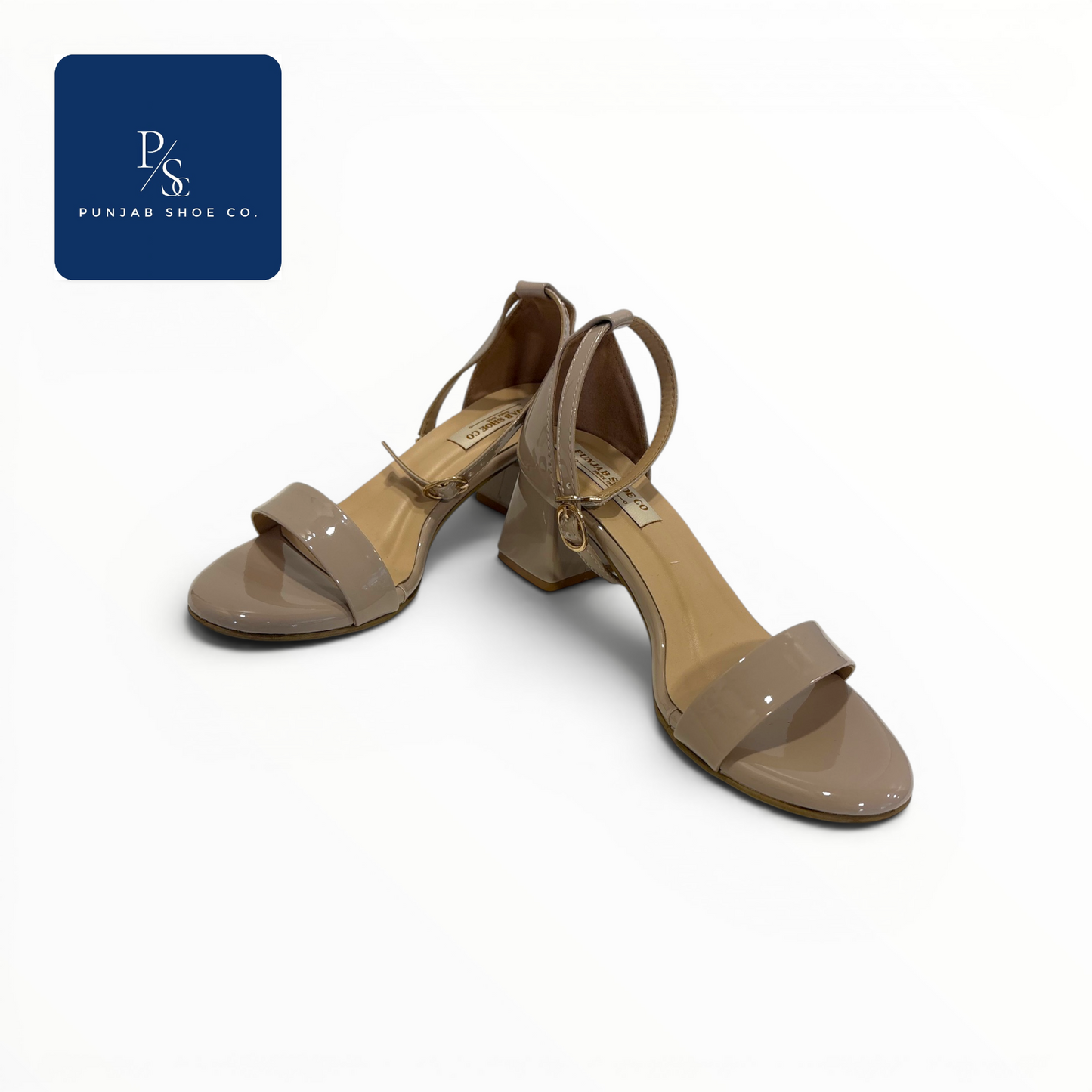Nude Patent Ankle Strap Block Heel 
Sandals for Women — Punjab Shoe Co. 
Kamla Nagar Delhi