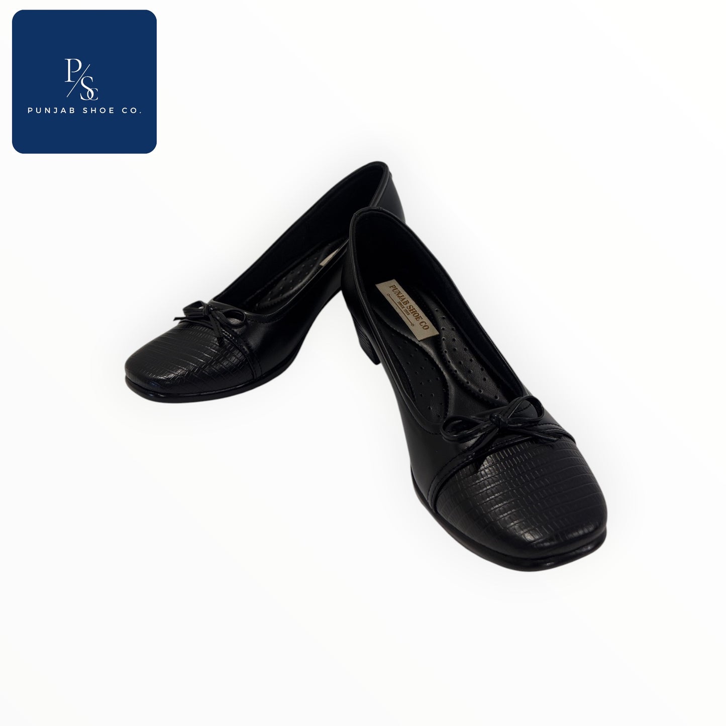 Women Black Heeled Belly Shoes with Bow