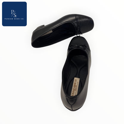 Women Black Heeled Belly Shoes with Bow