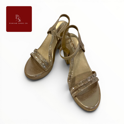 Baguette Crystal Multi-Strap 
Platform Block Heel Sandals in 
Gold for Women — Punjab Shoe Co. 
Kamla Nagar Delhi