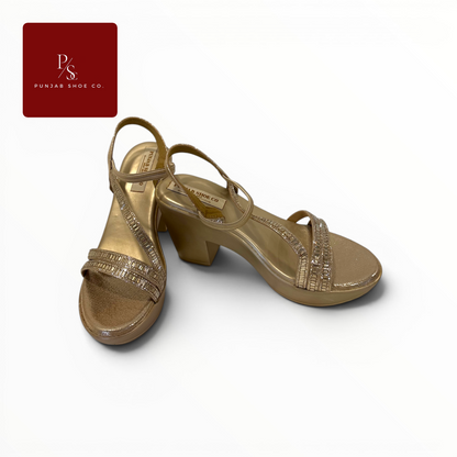 Baguette Crystal Multi-Strap 
Platform Block Heel Sandals in 
Gold for Women — Punjab Shoe Co. 
Kamla Nagar Delhi