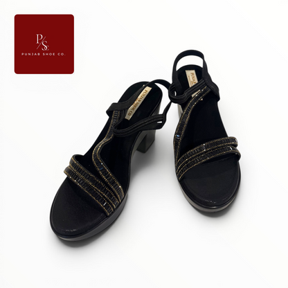 Baguette Crystal Multi-Strap 
Platform Block Heel Sandals in 
Black for Women — Punjab Shoe Co. 
Kamla Nagar Delhi