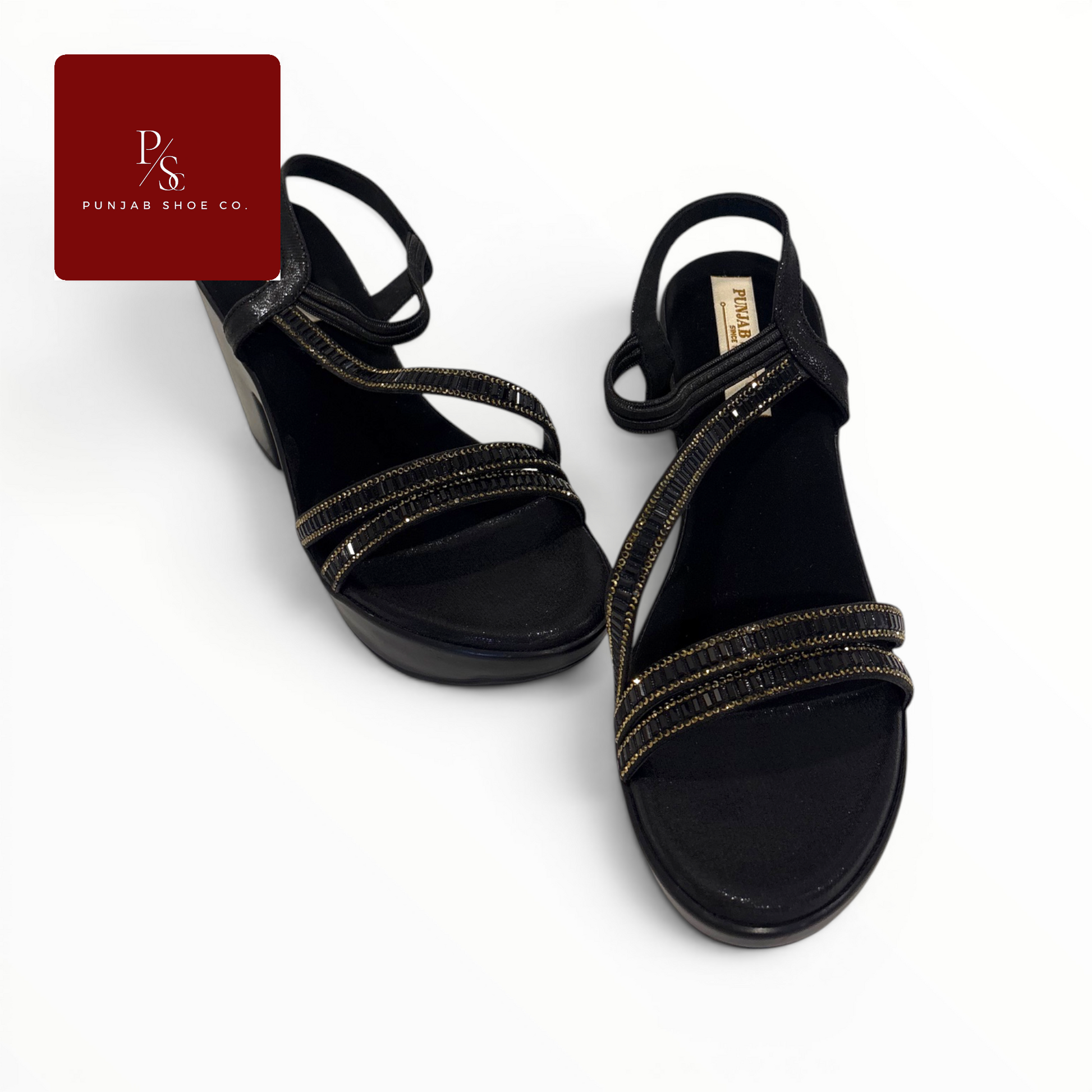 Baguette Crystal Multi-Strap 
Platform Block Heel Sandals in 
Black for Women — Punjab Shoe Co. 
Kamla Nagar Delhi