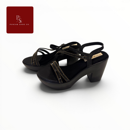 Baguette Crystal Multi-Strap 
Platform Block Heel Sandals in 
Black for Women — Punjab Shoe Co. 
Kamla Nagar Delhi