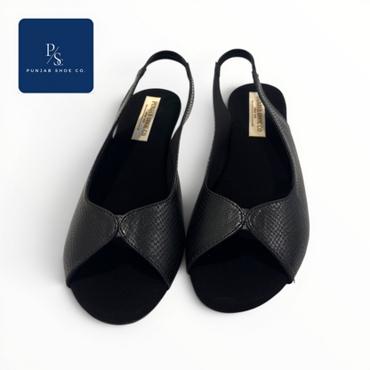 Textured Peep Toe Slingback Wedge 
Sandals in Black for Women — Punjab 
Shoe Co. Kamla Nagar Delhi