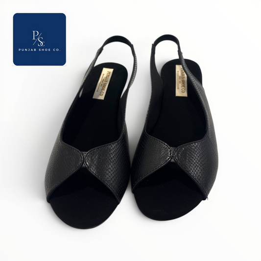 Textured Peep Toe Slingback Wedge 
Sandals in Black for Women — Punjab 
Shoe Co. Kamla Nagar Delhi