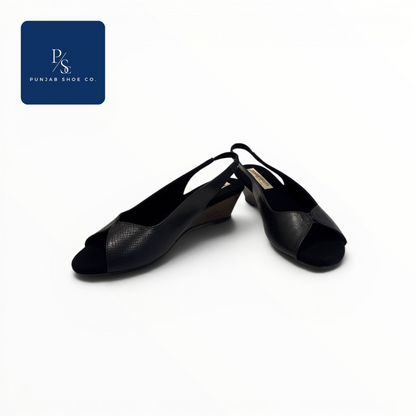 Textured Peep Toe Slingback Wedge 
Sandals in Black for Women — Punjab 
Shoe Co. Kamla Nagar Delhi