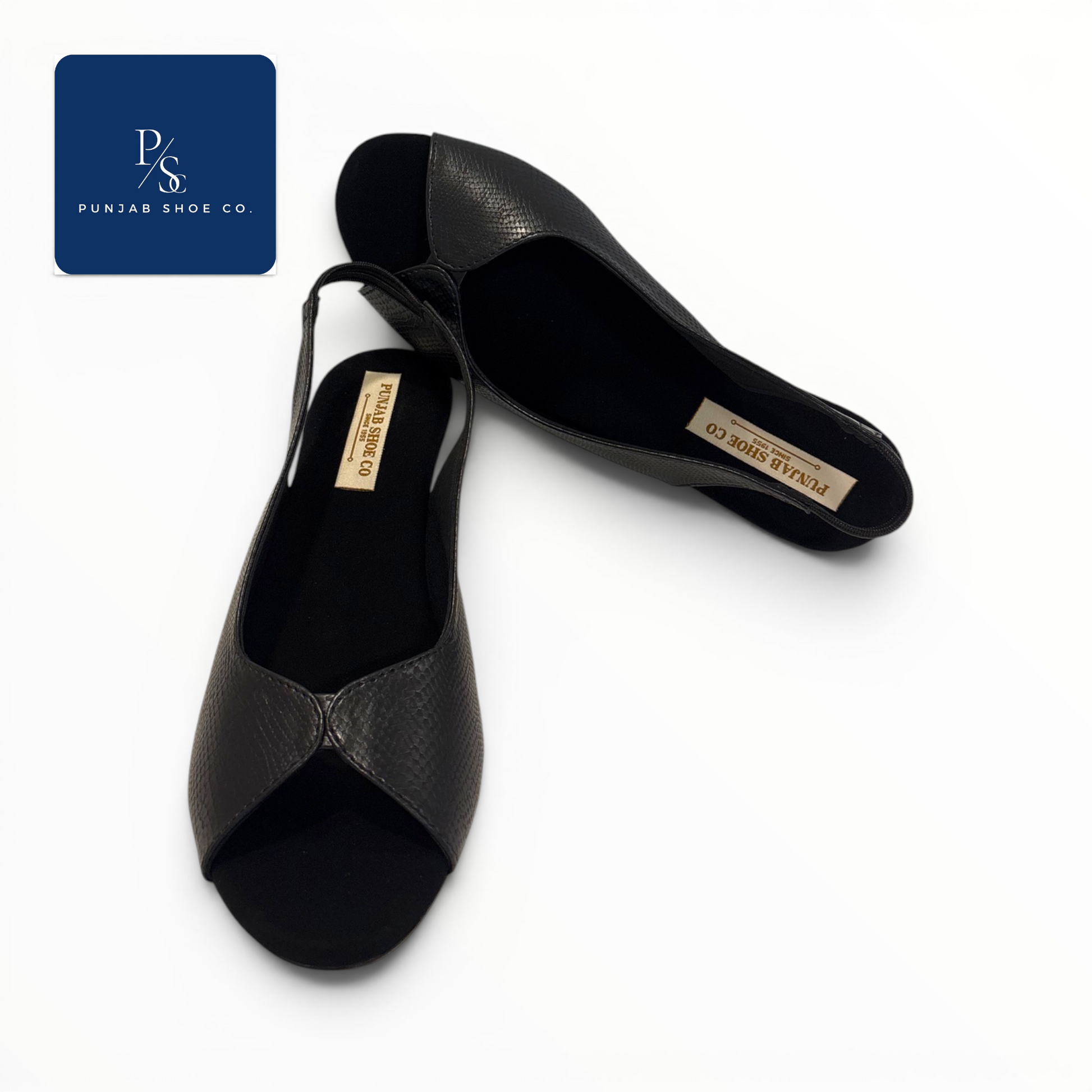 Textured Peep Toe Slingback Wedge 
Sandals in Black for Women — Punjab 
Shoe Co. Kamla Nagar Delhi