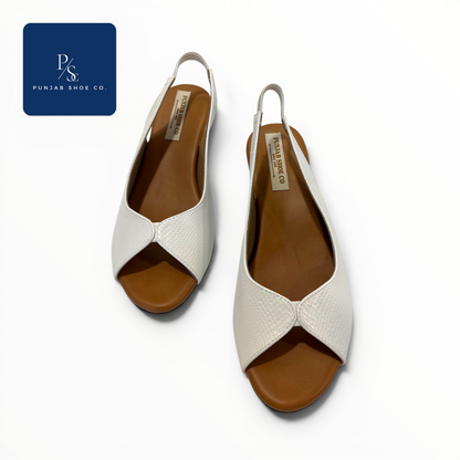 Textured Peep Toe Slingback Wedge 
Sandals in White for Women — Punjab 
Shoe Co. Kamla Nagar Delhi