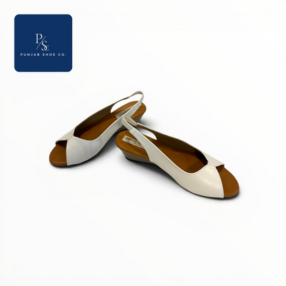 Textured Peep Toe Slingback Wedge 
Sandals in White for Women — Punjab 
Shoe Co. Kamla Nagar Delhi