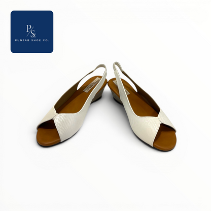 Textured Peep Toe Slingback Wedge 
Sandals in White for Women — Punjab 
Shoe Co. Kamla Nagar Delhi
