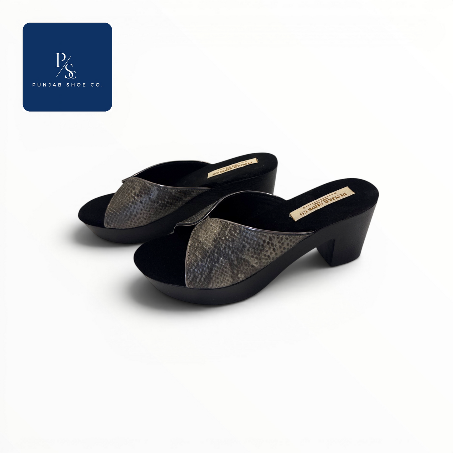 Snakeskin Cross-Strap Platform Heels 
in Black for Women — Punjab Shoe Co.  Delhi
