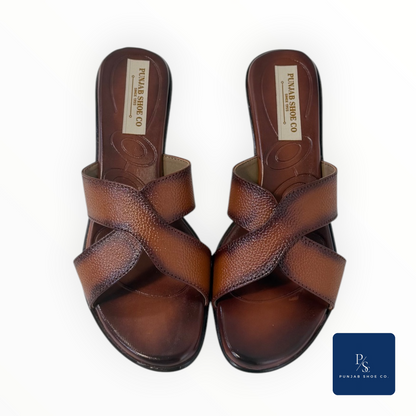 Women Brown & Beige Criss-Cross Strap Heeled Mules