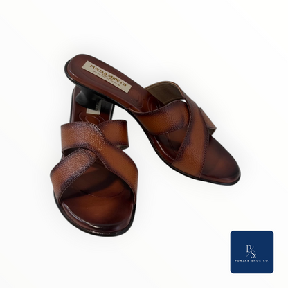 Women Brown & Beige Criss-Cross Strap Heeled Mules