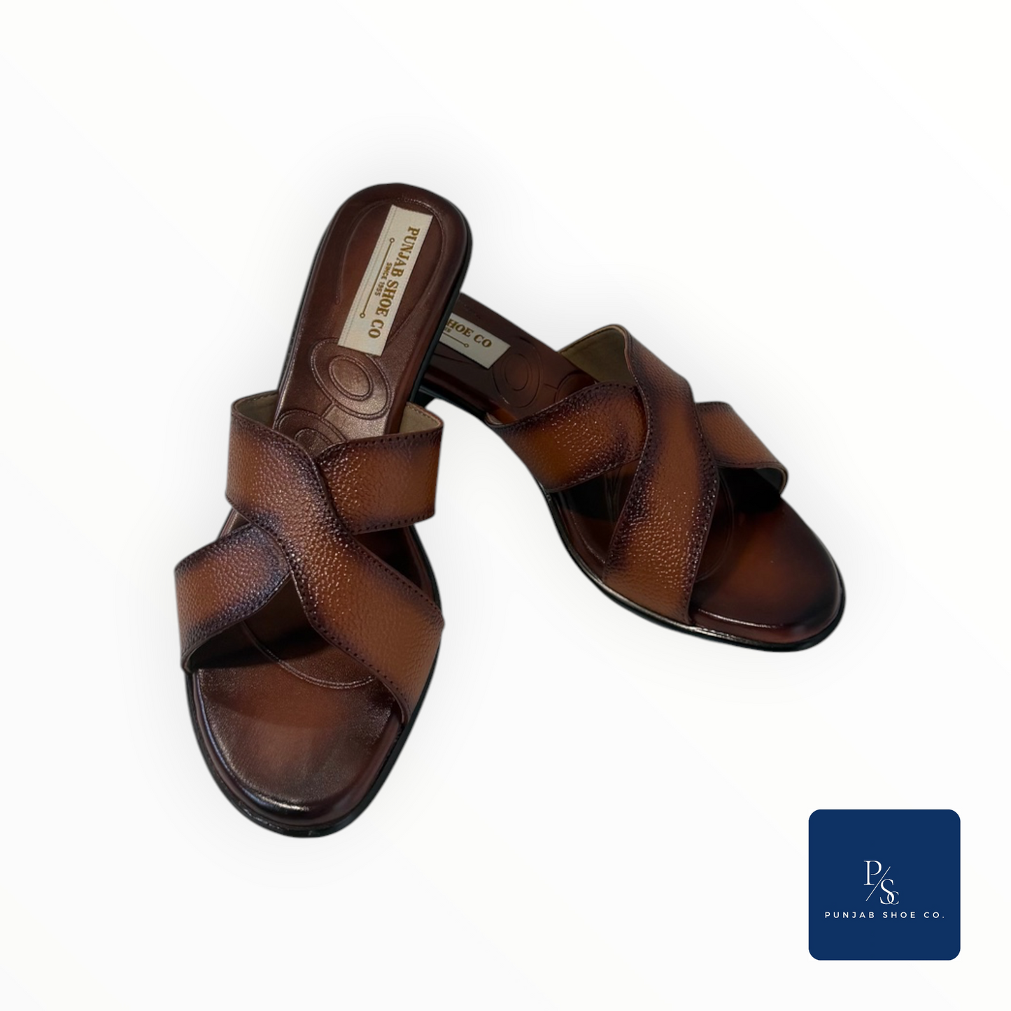 Women Brown & Beige Criss-Cross Strap Heeled Mules