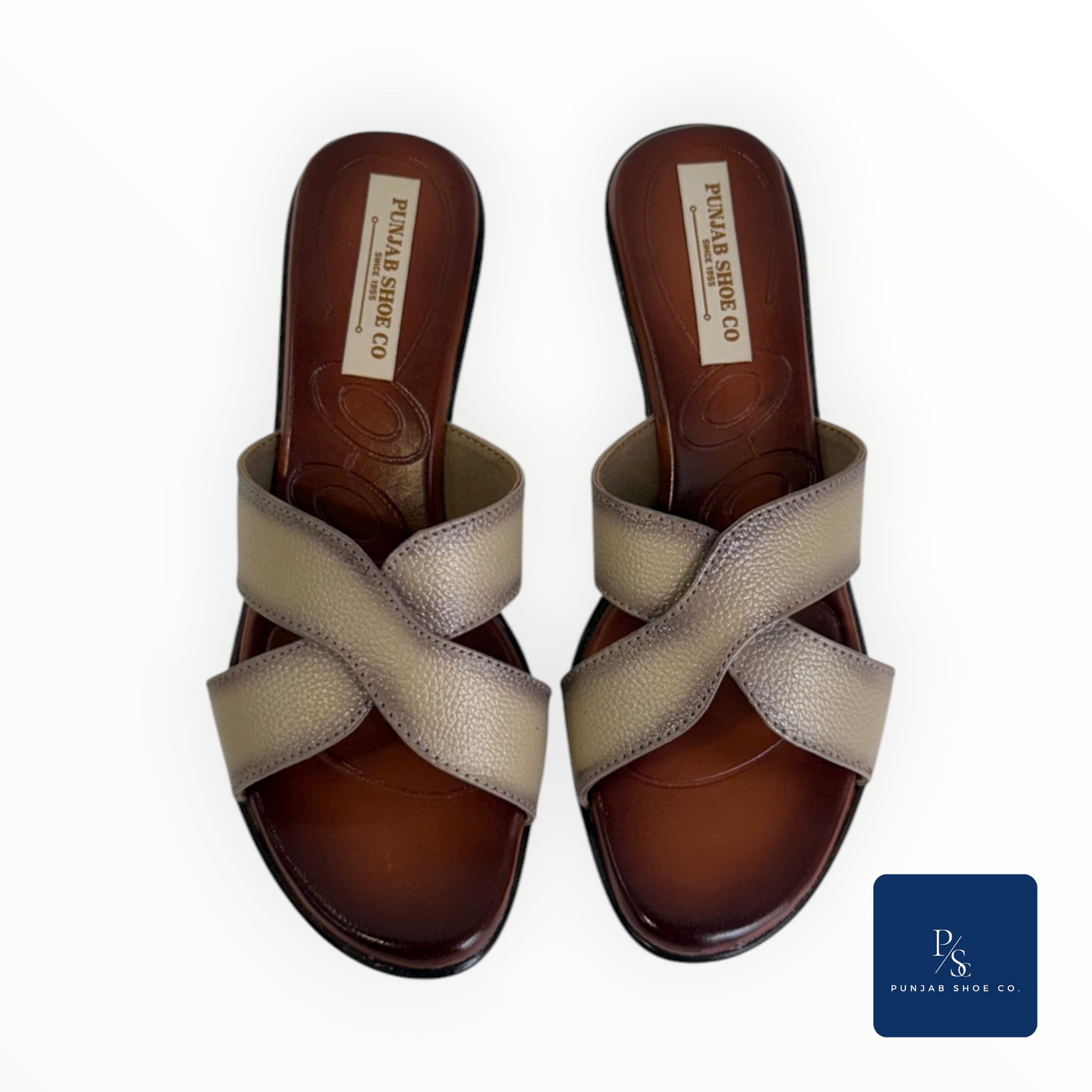 Women Brown & Beige Criss-Cross Strap Heeled Mules