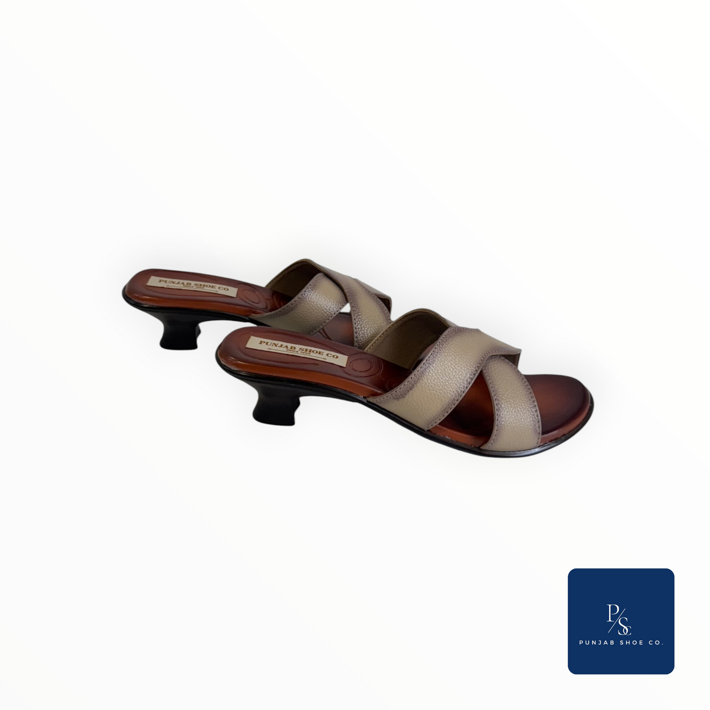 Women Brown & Beige Criss-Cross Strap Heeled Mules