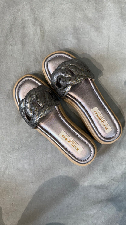 Stylish Women’s Slip-Ons - Gunmetal & Light Gold