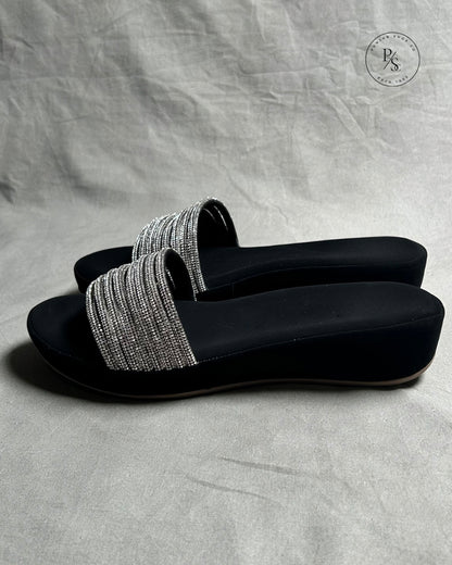 BLING- Diamond-Studded Wedges in Black & Gold